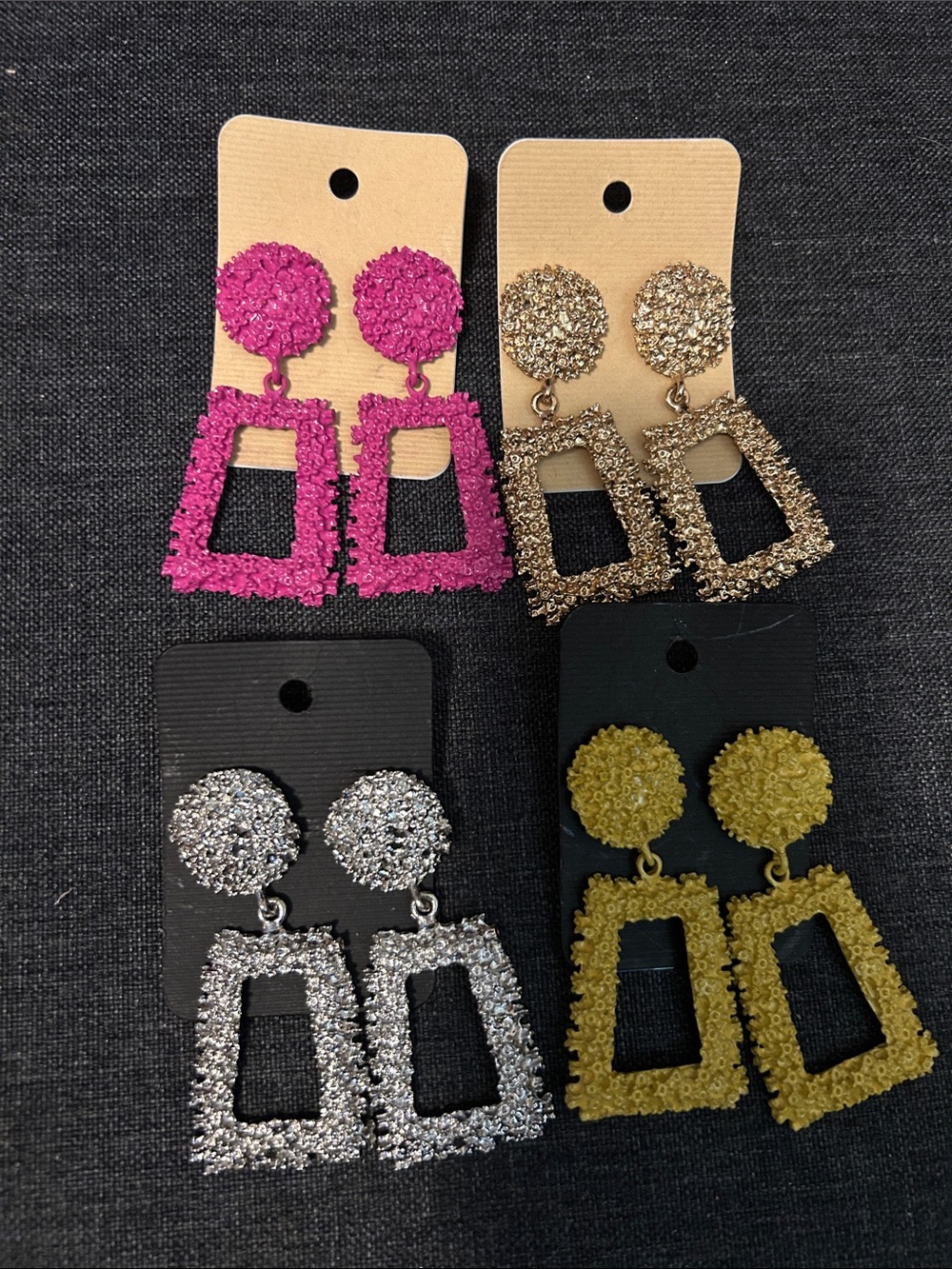 Fashion Sparkle Dangle Earrings - Pink, Gold, Silver, Olive